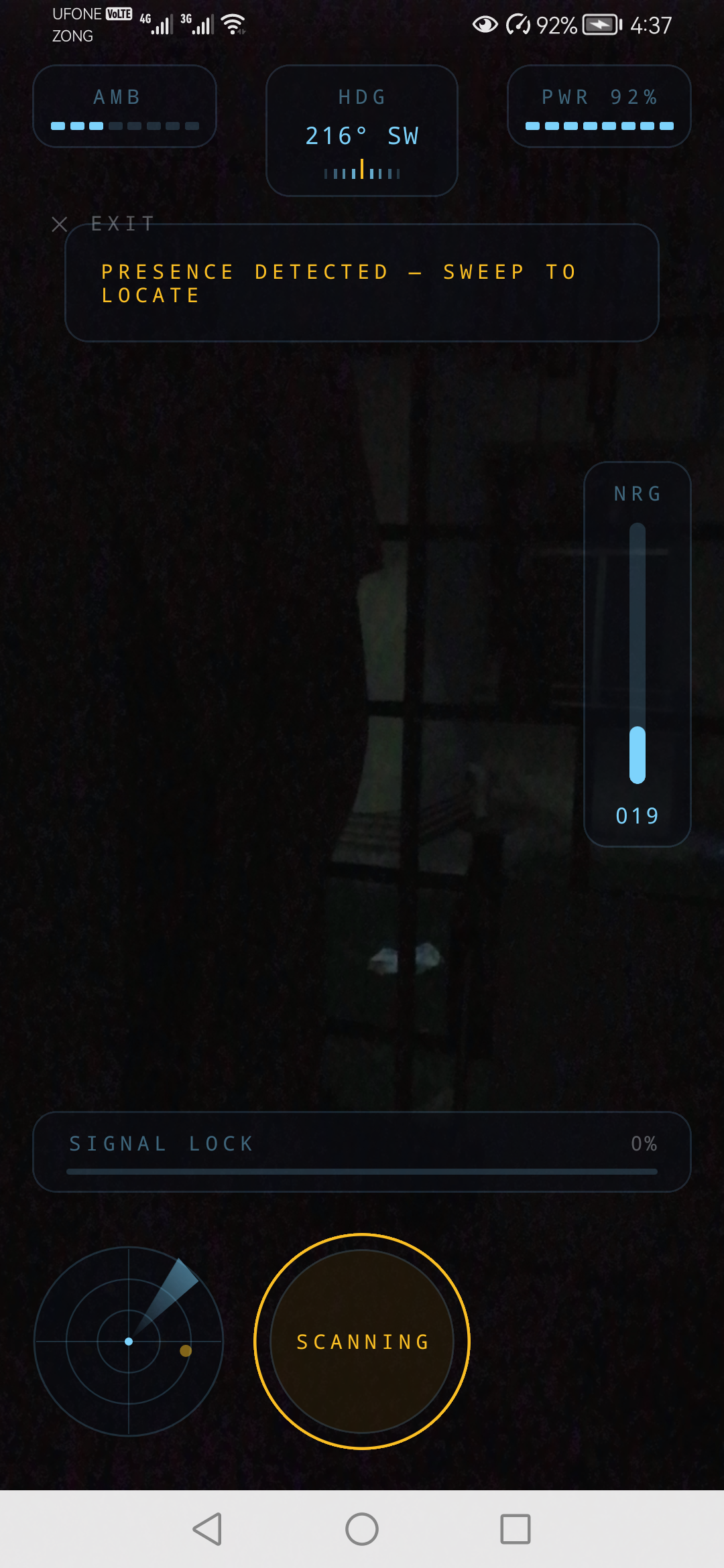 Live scanner detecting a presence